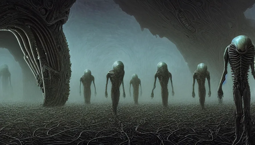 Image similar to alien army, rotting, fine details, digital art, volumetric lighting, cinematic light, photorealistic, by dan mumford and zdzisław beksinski, by giger, 4 k,