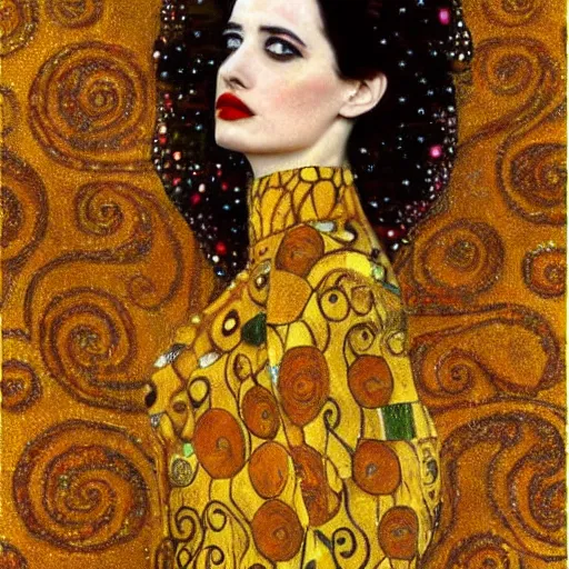 Image similar to Eva Green in the style of Gustav Klimt, ornate, sunlit