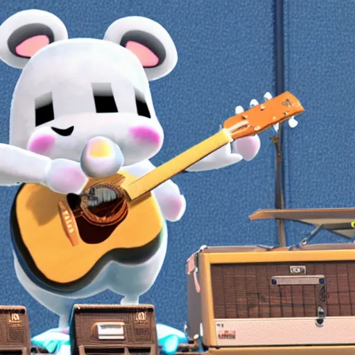 Prompt: k. k slider from animal crossing, playing guitar at a concert