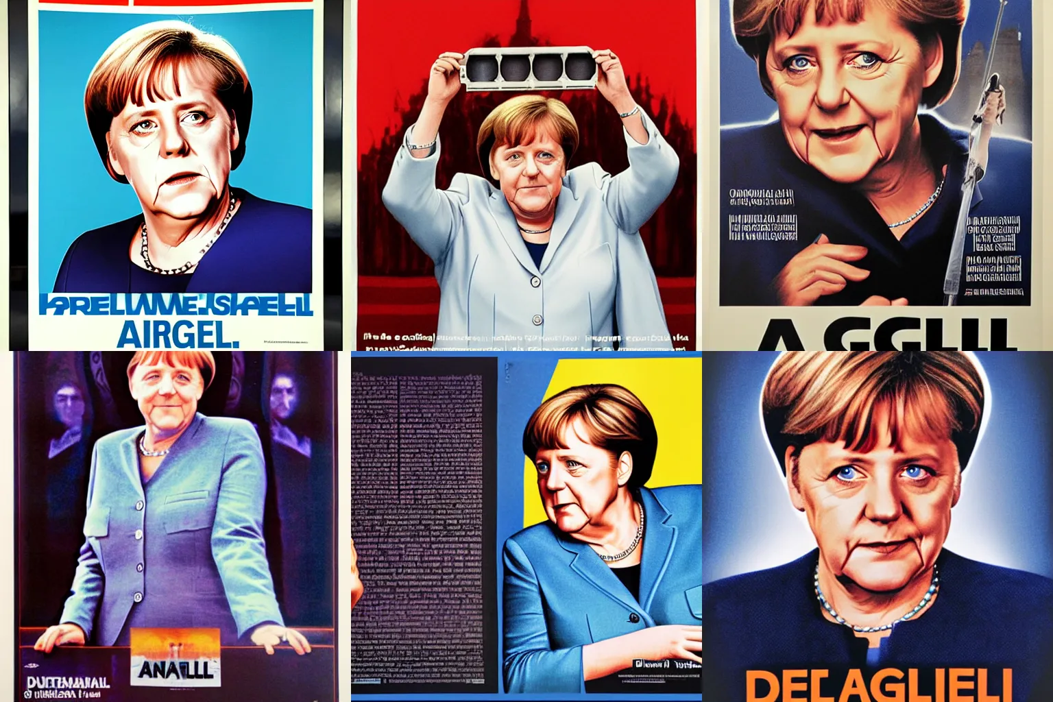 Prompt: film poster angela merkel, by drew struzan