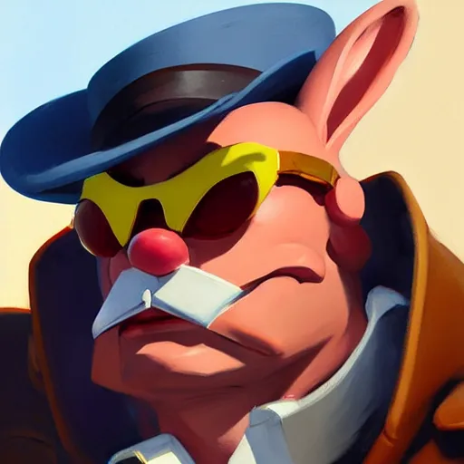 Image similar to Greg Manchess portrait painting of Roger Rabbit as Overwatch character, medium shot, asymmetrical, profile picture, Organic Painting, sunny day, Matte Painting, bold shapes, hard edges, street art, trending on artstation, by Huang Guangjian and Gil Elvgren and Sachin Teng