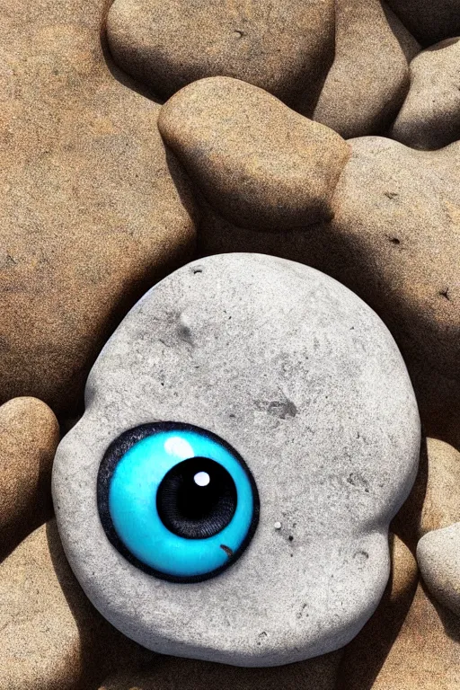 Image similar to A cute rock on the beach with googly eyes, dramatic lighting, cinematic, establishing shot, extremely high detail, foto realistic, cinematic lighting, post processed, concept art, high details, cinematic, 8k resolution, beautiful detailed, photorealistic, digital painting, artstation, concept art, smooth, sharp focus, artstation trending, octane render, unreal engine