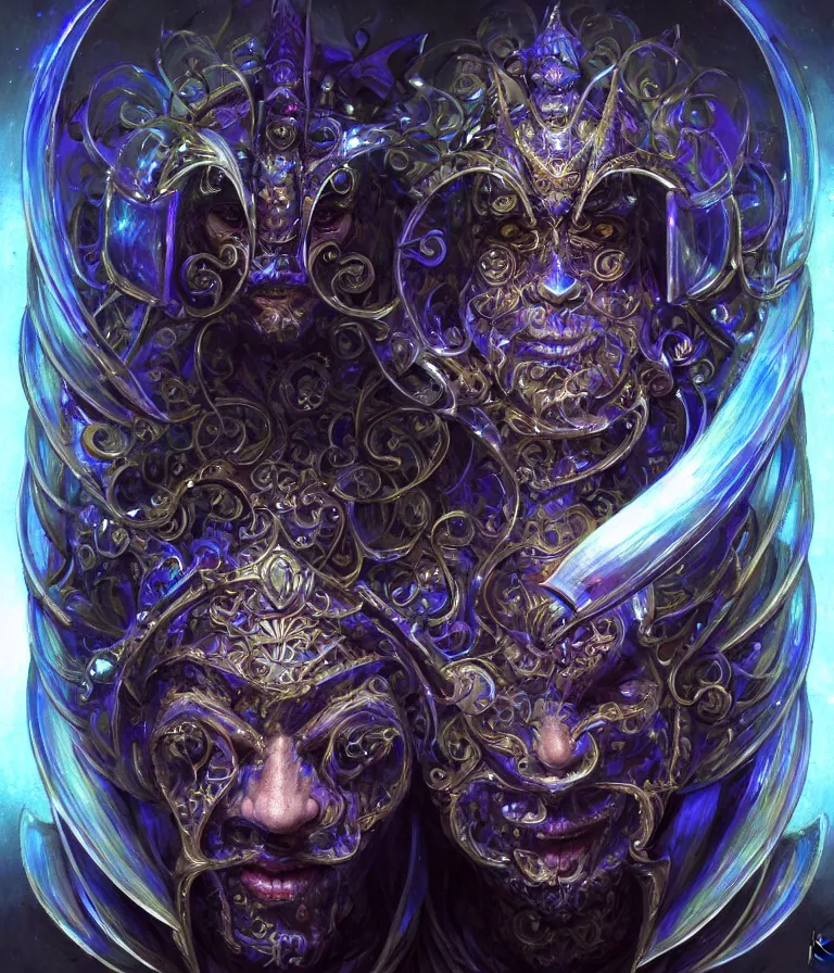 Image similar to front!!! shot of a court jester!!! character, hyperdimensional, bioluminescent hypercubes, dark holography!!!, spectral, chrome, (((intricate))), elegant, highly detailed, centered, (((artstation, concept art, smooth, sharp focus, artgerm, Tomasz Alen Kopera, Peter Mohrbacher, donato giancola, Joseph Christian Leyendecker, WLOP, Boris Vallejo))), mugshot!!!!!, ugly!!!!!!, octane render, nvidia raytracing demo, octane render, nvidia raytracing demo, octane render, nvidia raytracing demo, grainy, muted, 8K, digitalblasphemy, metatron