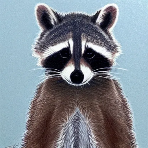 Prompt: A raccoon on trial, colored pencil, realistic, courtroom drawing, associated press