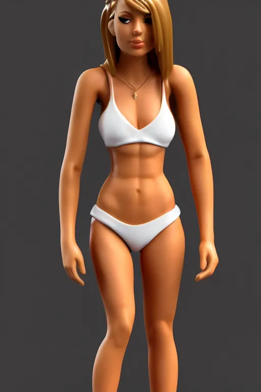 Prompt: full body 3 d render of individual bikini model as a funko pop!, studio lighting, white background, single body, no shadow, blender, trending on artstation, 8 k, highly detailed