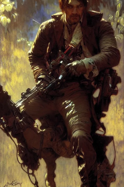 Image similar to leon scott kennedy, painting by gaston bussiere, craig mullins, greg rutkowski, alphonse mucha