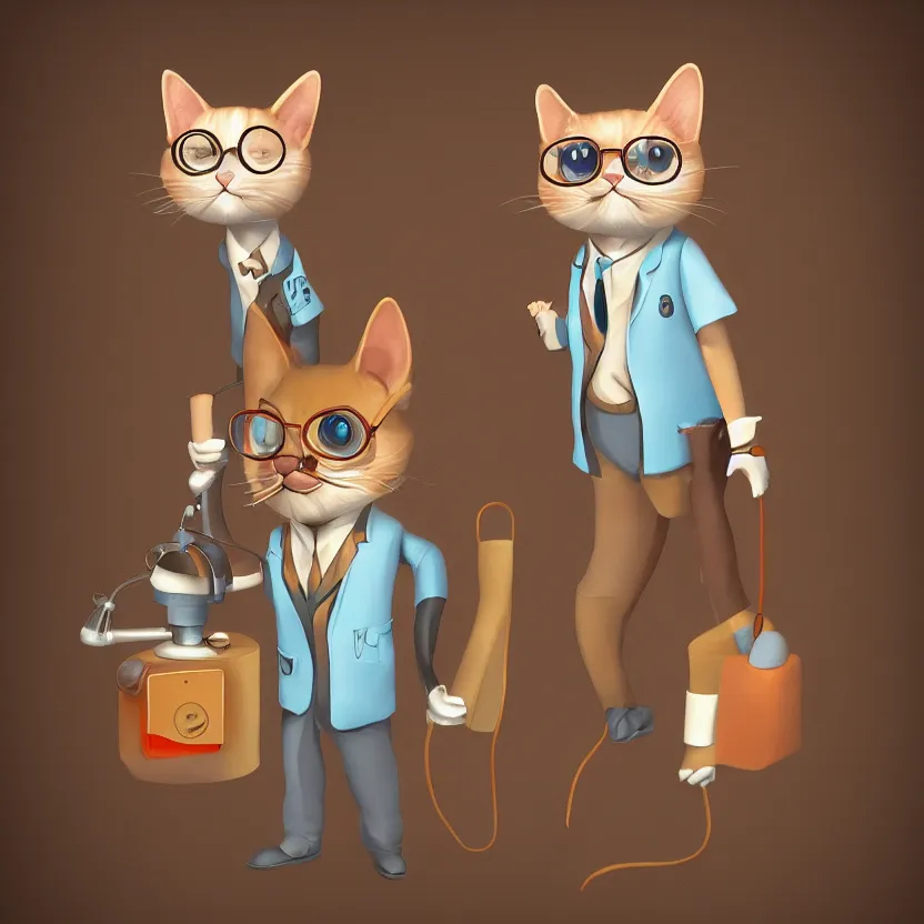 Image similar to anthropomorphic cat scientist, stylized, trending on artstation, 4 k, digital painting