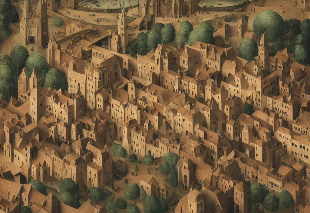 Image similar to accidentally wes anderson award - winning photograph of a medieval city, art by hieronymus bosch, art by greg rutkowsky, trending on artstation, cinematic lighting, filmic grain, golden hour, detailed, 4 k