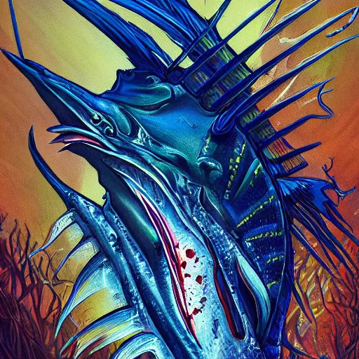 Image similar to zombified tribal sailfish, trending on artstation, ultra fine detailed, hyper detailed, hd, concept art, digital painting