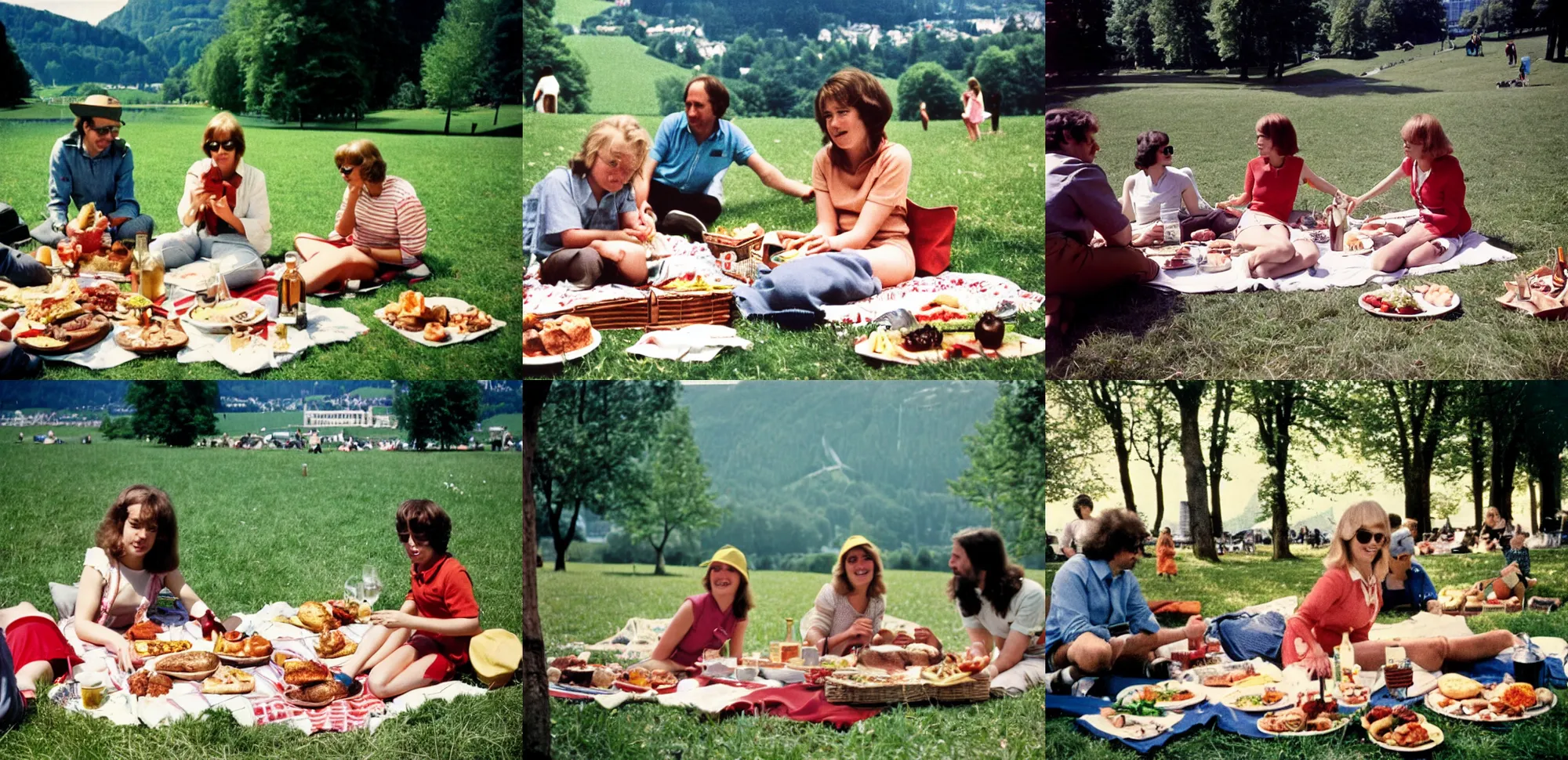 Prompt: picnic in zurich, kodachrome ( 1 9 7 6 )