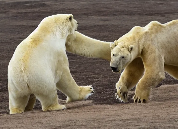 Image similar to a lion fighting a polar bear