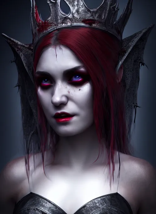 Prompt: full body portrait vampire queen blood highly detailed CGsociety subtle concept art HDR hyper realistic volumetric lighting subsurface scattering unreal