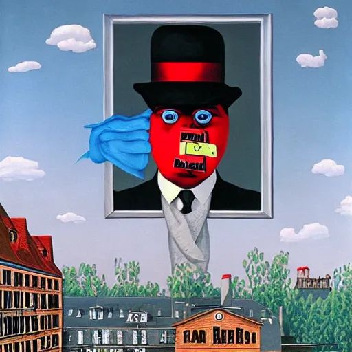 Prompt: cash rules everything around me, Alec monopoly, René Magritte, guy billout