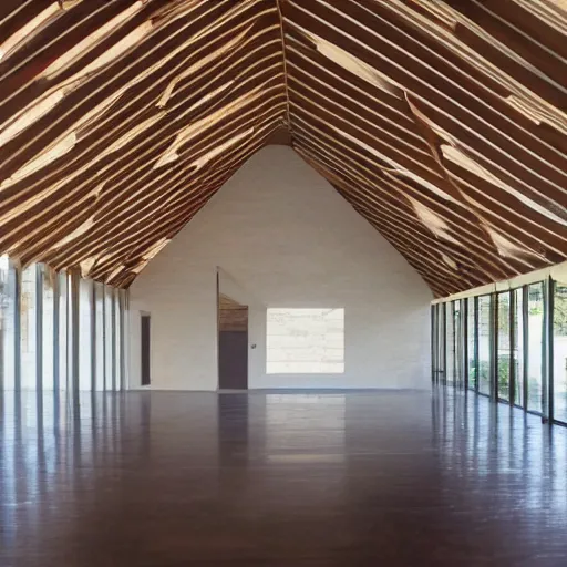 Image similar to a simple floor and roof with a single chair in the middle