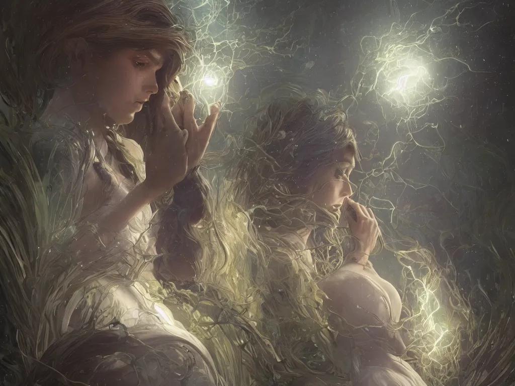 Image similar to A lifeform made out of electricity and light, digital painting, artstation, concept art, soft light, hdri, smooth, sharp focus, illustration, fantasy, intricate, elegant, highly detailed, D&D, matte painting, in the style of Greg Rutkowski and Alphonse Mucha and artemisia, 8k, highly detailed, jurgens, rutkowski, bouguereau, pastoral, rustic, georgic, detailed concept art, illustration, colorful pastel, painting, detail, ultra detailed, digital art, 4K,