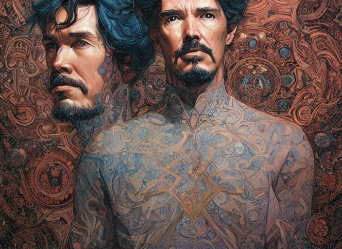 Prompt: a highly detailed powerful portrait of stephen strange, james gurney, james jean