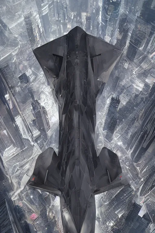 Prompt: professional landscape photograph of a large beautiful neo - futuristic matte symmetrical stealth bomber docked by monolith by joseph cross, denis villeneuve, emmanuel shiu, zaha hadid, vapor, stunning cinematic architectural scale, dramatic, volumetric, concept art, hard surface, hyperrealism, very high detail, trending on artstation, sharp focus, rendered in octane