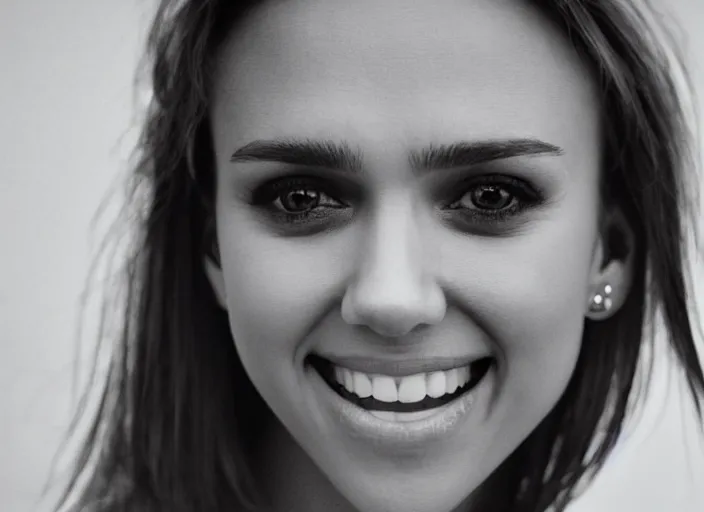 Prompt: a closeup, 4 5 mm, detailed photograph of a woman looking lovingly at camera with a seductive smile, half jessica alba half nathalie portman half scarlett johansson, beautiful low light, 4 5 mm, by franz lanting