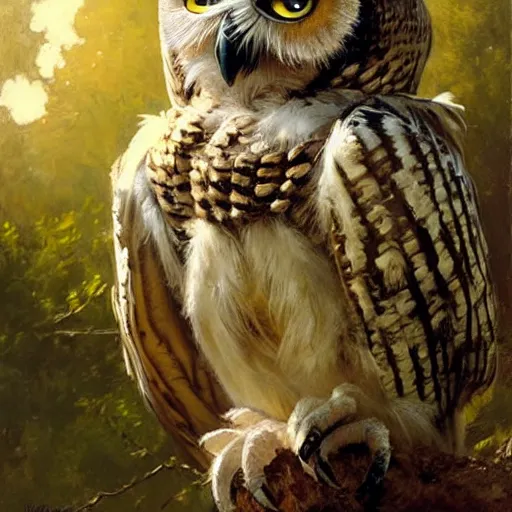 Prompt: a humanoid owl fantasy character, white feathers, highly detailed painting by gaston bussiere, craig mullins, j. c. leyendecker, 8 k