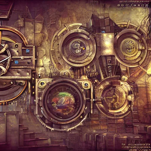 Image similar to clockwork city in space, steam punk, 3 d, detailed, rustic, cubism