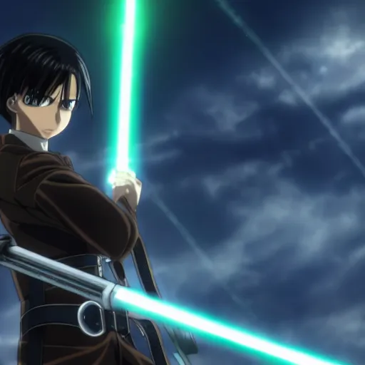 Levi Ackerman from Attack on Titan using lightsabers,, Stable Diffusion