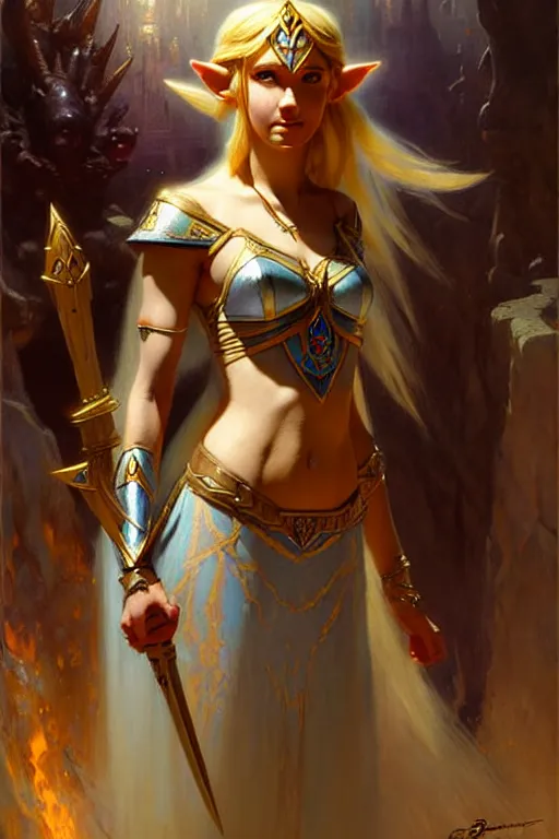 Image similar to princess zelda by gaston bussiere bayard wu, greg rutkowski, giger, maxim verehin