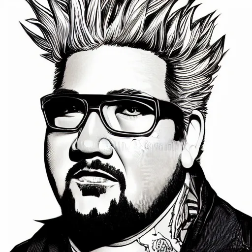 Prompt: head and shoulders portrait of Guy Fieri illustration, medium shot, intricate, elegant, highly detailed, digital art, ffffound, art by JC Leyendecker and sachin teng