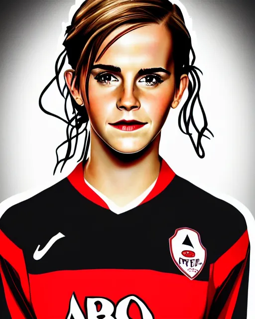 Image similar to a portrait of emma watson as a lokomotiv football player, hyper realistic, highly detailed