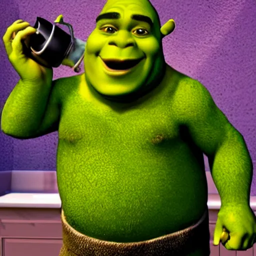 Image similar to shrek drinking cream