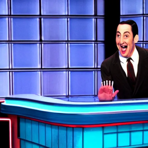 Image similar to Pee-wee Herman as the host of Jeopardy