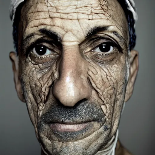 Image similar to portrait of a middle - aged middle - eastern doctor. his skin is dessicated and mummified. his eyes are keen. portrait photography by annie liebovitz.
