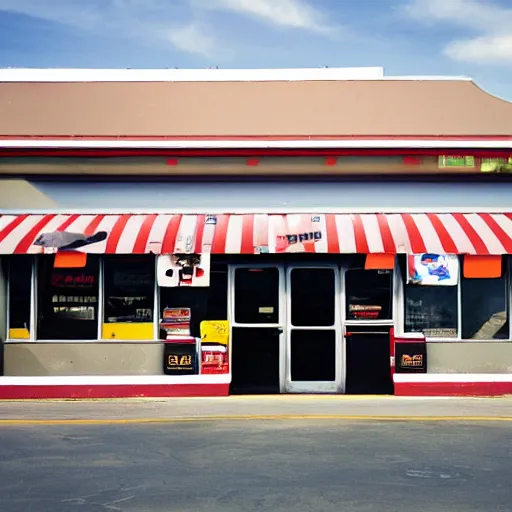 Image similar to the outside of a convenience store located on an asteroid in space