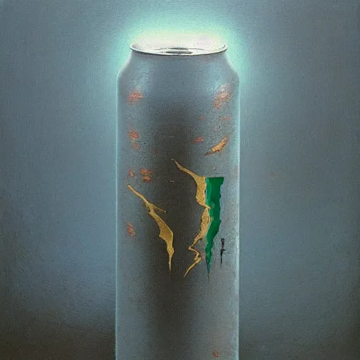 Image similar to can of Monster energy drink by Zdzisław Beksiński, oil on canvas