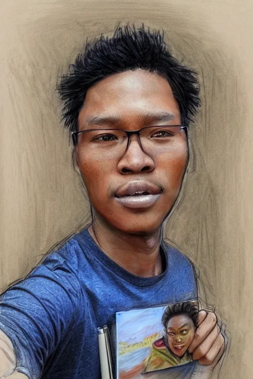 Image similar to last selfie before train accident, realistic, sketch and art by jacqueline e, mongezi ncaphayi, color by bo feng lin