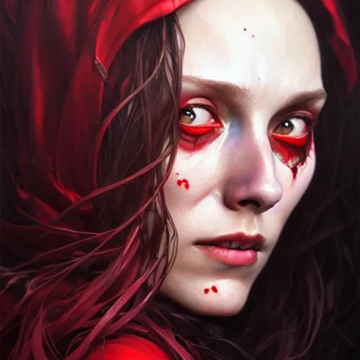 Image similar to portrait painting of wanda maximoff scarlet witch as a zombie, ultra realistic, concept art, intricate details, eerie, highly detailed, photorealistic, octane render, 8 k, unreal engine. art by artgerm and greg rutkowski and charlie bowater and magali villeneuve and alphonse mucha