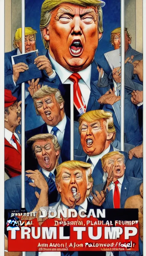 Prompt: donald trump in prison. portrait by clyde caldwell and jean giraud and anton otto fischer and john philip falter and will eisner and gil elvgren