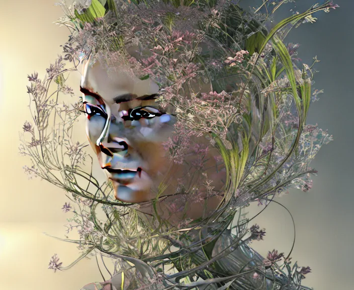 Image similar to simplicity, transparent clear see - through image of simple robot, botanical, floral environment, ultra realistic, concept art, product design, photorealistic, octane render, 8 k, unreal engine. art by gustave dore and nori inoguchi and sam kaplan and zachary goulko and christopher marley and artgerm and alphonse mucha