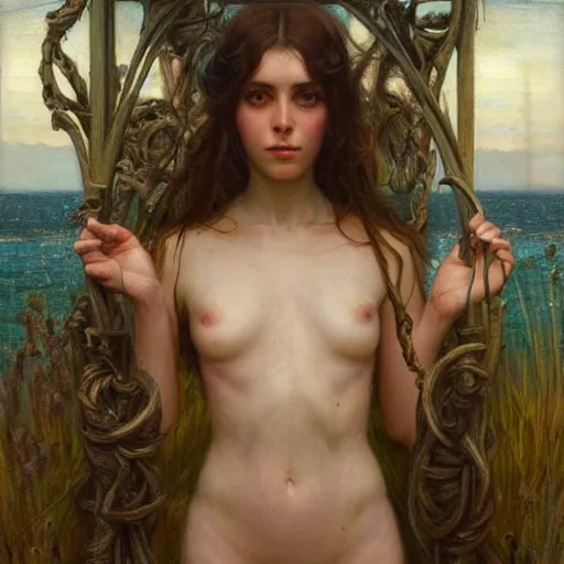 Image similar to a painting in the style of donato giancola, and in the style of tom bagshaw, and in the style of john william waterhouse. smooth, sharp focus, semi - realism.