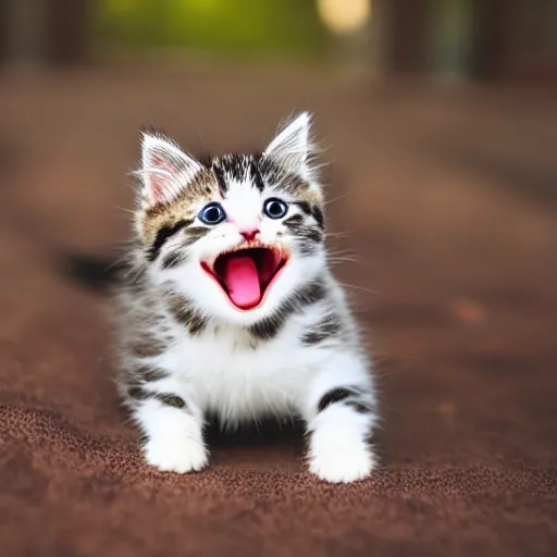 Image similar to a cute kitten with sharp teeth