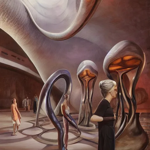 Image similar to detailed face of a woman with opalescent eyes in a biomorphic courtyard with dna sculptures at a science expo, atmospheric, ambient, pj crook, syd mead, livia prima, artgerm, greg rutkowski, nick alm, casey baugh