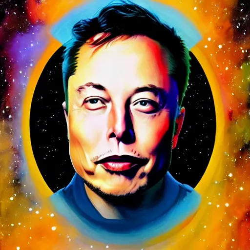 Image similar to elon musk's face against a space background, painting