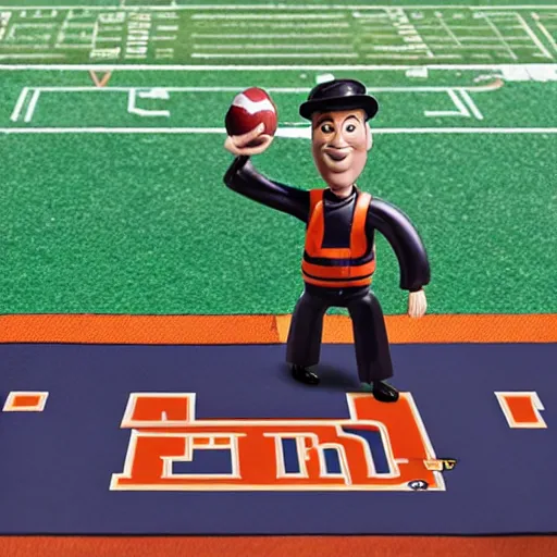 Image similar to purdue pete in the style of thomas the tank engine, on a football field, large, realistic