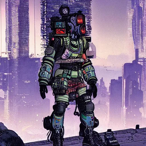 Prompt: ivan. Apex legends cyberpunk fitness. Concept art by James Gurney and Mœbius.