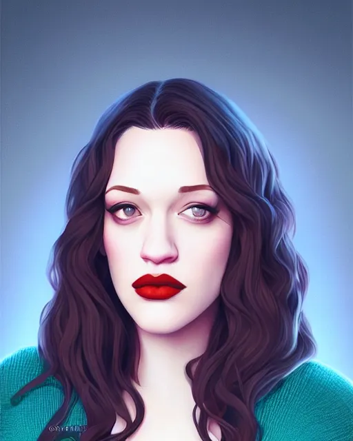 Image similar to kat dennings christina hendricks jennifer tilly, in wooly sweater, belt, plump lips, big eyes, by wlop and ilya kuvshinov and artgerm, gorgeous, stunning, alluring, artstation, deviantart, digital art