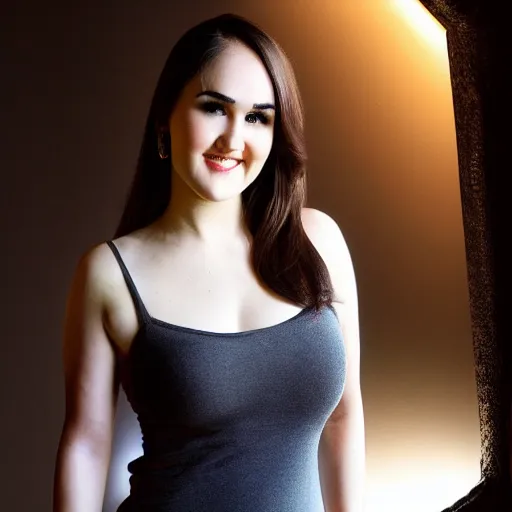 Prompt: fully clothed sasha gray smiling, portrait dramatic lighting