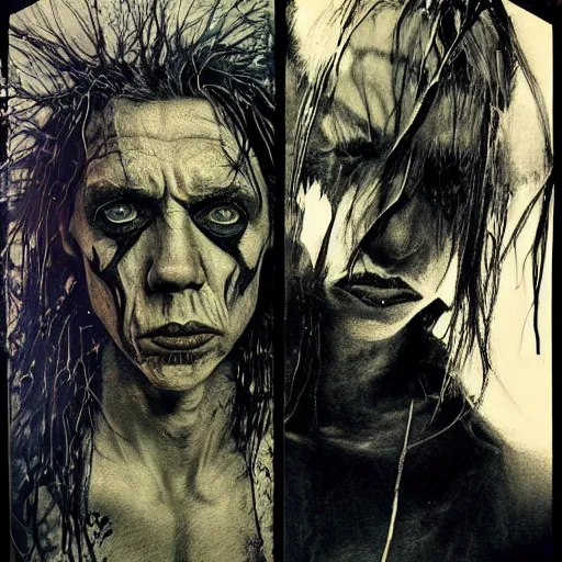 Image similar to stunning portrait of gaunt iggy pop a ( the cure fan ) as dream from sandman, dim stars as eyes, by jeremy mann, by cedric peyravernay, by by russ mills, by richard avedon and ben templesmith, dramatic lightning, sadness, dark eye sockets, in the shadows, punk rock, gothic, high detailed, 8 k