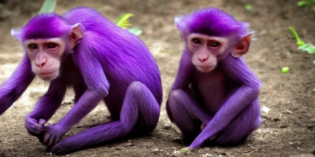 Prompt: purple monkeys with red eyes smoking. they are mean bad boys