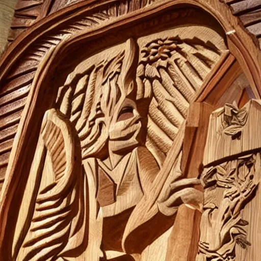 Prompt: woodcarving of heaven