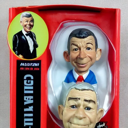 Image similar to action figure of Alfred E. Newman from MAD magazine, mint condition