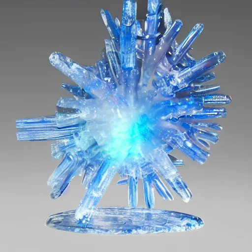 Prompt: uncropped blue ice crystal sculpture of galaxy nebula